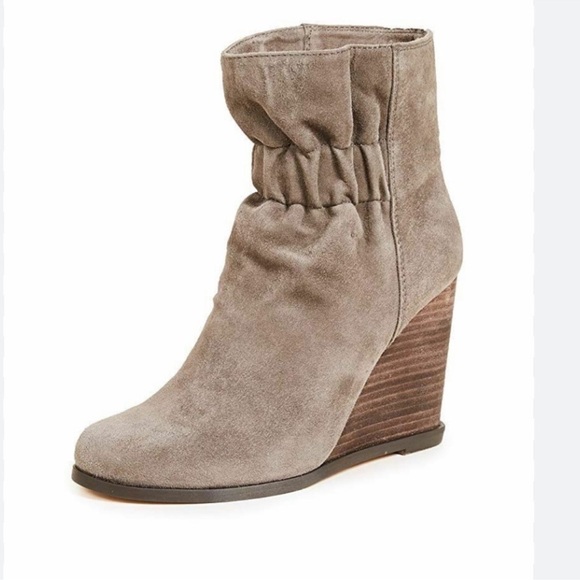 Anthropologie Splendid Rebecca Mid Calf Wedge Boot Smoke Gray Suede Size 6.5 - Picture 2 of 13